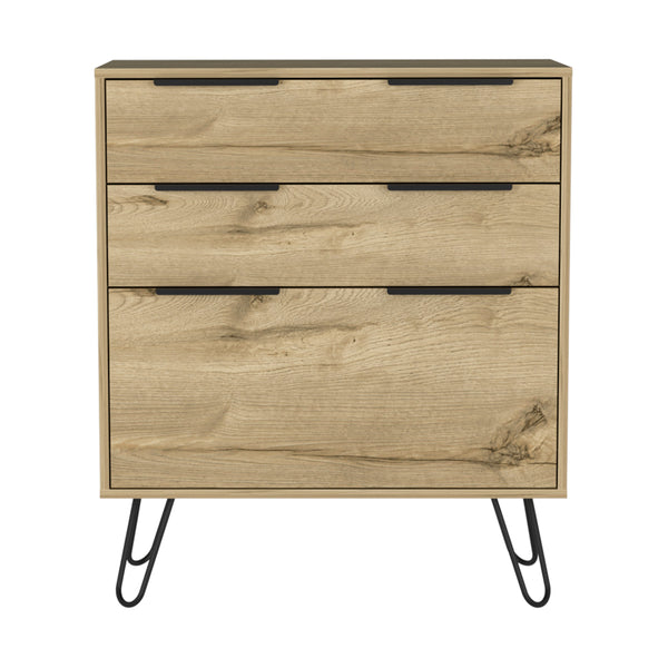 English Elm Praga Beige Dresser with Three Drawers and Superior Top, Hairpin Steel Legs, Engineered Wood Chic B128P148795