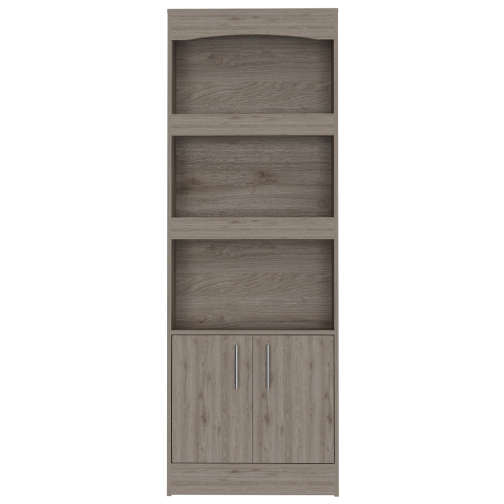 English Elm Durango Tall 70.8" Bookcase with Three Framed Shelves and Double Cabinet Doors for Elegant Storage Beige 74 L x 16 W x 5 H B128P148910