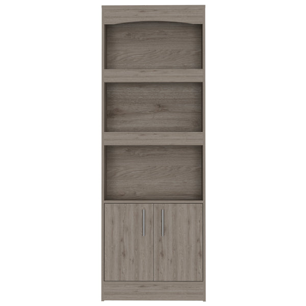 English Elm Durango Tall 70.8" Bookcase with Three Framed Shelves and Double Cabinet Doors for Elegant Storage Beige 74 L x 16 W x 5 H B128P148910