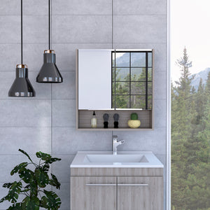 English Elm Ozark Modern 24" Mirrored Medicine Cabinet with Three Interior Shelves and Open Bottom Shelf Light Gray 28 L x 22 W x 5 H B128P148782