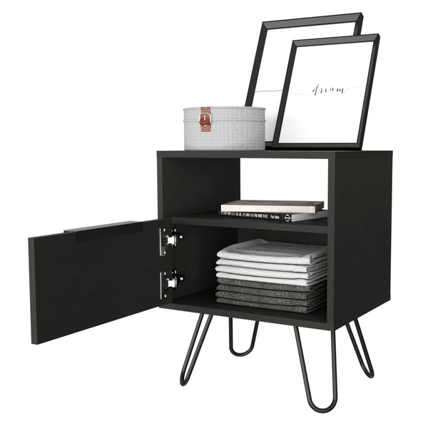 English Elm Vienna Mid-Century Nightstand with Cabinet and Shelves, Sleek Hairpin Legs, Stylish Storage Solution Black 26 L x 23 W x 5 H B128P148823