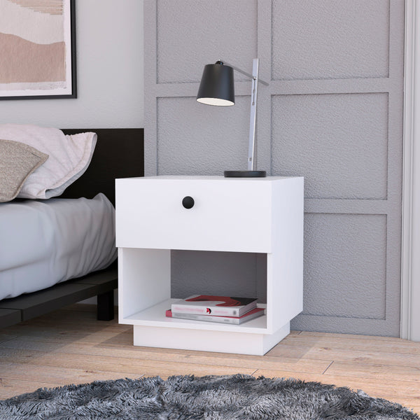 English Elm Sumter White 1-Drawer Nightstand with Large Shelf, Engineered Wood, Easy-Pull Drawer Storage B128P148810