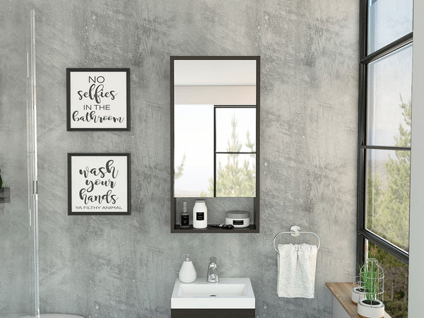 English Elm Modesto Mirrored Medicine Cabinet with Open Shelf and Two Interior Shelves for Bathroom Storage and Style Black 40 L x 21 W x 3 H B128P148753