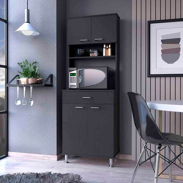 English Elm Bay Area Pantry multifunctional kitchen cabinet with drawer, adjustable metal legs, ample storage Black 38 L x 18 W x 9 H B128P148663