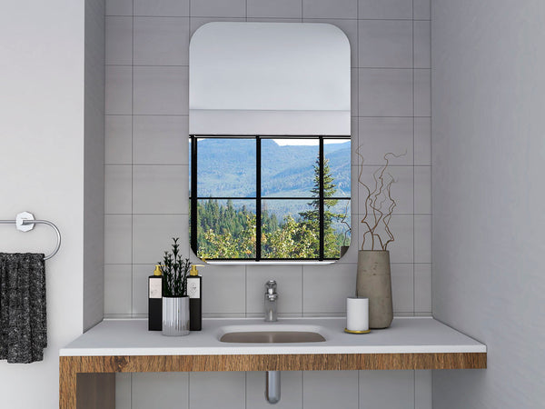 English Elm Kenya White Medicine Cabinet with Mirror and Double Doors, Engineered Wood, 4 Shelves, Sleek 23.6" W Top B128P148729
