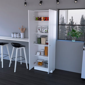 English Elm Virginia Double Door Storage Cabinet White, 5 Adjustable Shelves for Kitchen, Garage & Mudroom Organizing B128P148833