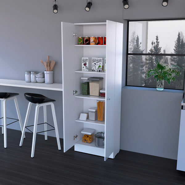 English Elm Virginia Double Door Storage Cabinet White, 5 Adjustable Shelves for Kitchen, Garage & Mudroom Organizing B128P148833