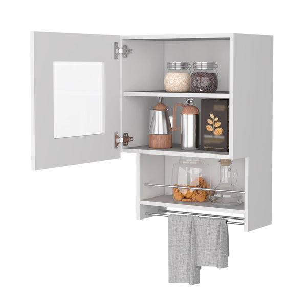 English Elm Sunriver White Corner Shelf with Cabinet - 3-Tier Engineered Wood Storage, Metal Handles, Modern Legs B128P148813