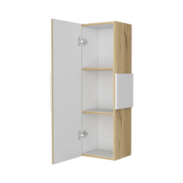 English Elm Nottingham Light Oak-White Medicine Cabinet with 3 Shelves, Engineered Wood, Nickel Hinges, Moisture Resistant B128P148763