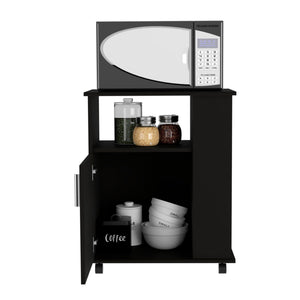 English Elm Clayton Black Wengue Lower Microwave Cabinet with Four Open Shelves, Locking Casters & Storage B128P148900