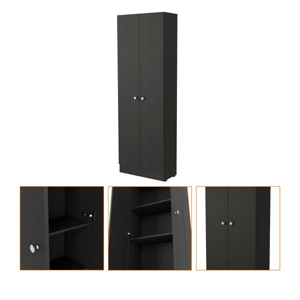 English Elm Virginia Double Door Storage Cabinet with Five Shelves for Kitchen Garage Mudroom Organization and Style Black 77 L x 16 W x 5 H B128P148831