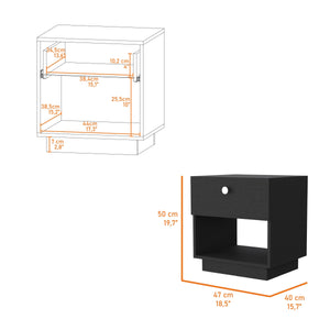 English Elm Sumter Modern 1-Drawer Nightstand with Lower Shelf, Black Particleboard, Compact Storage and Easy-Glide Drawer B128P148811
