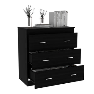 English Elm Burlington White Three-Drawer Dresser in Engineered Wood — Sleek Wenge Accents, Easy Assembly, Compact Elegance B128P148889