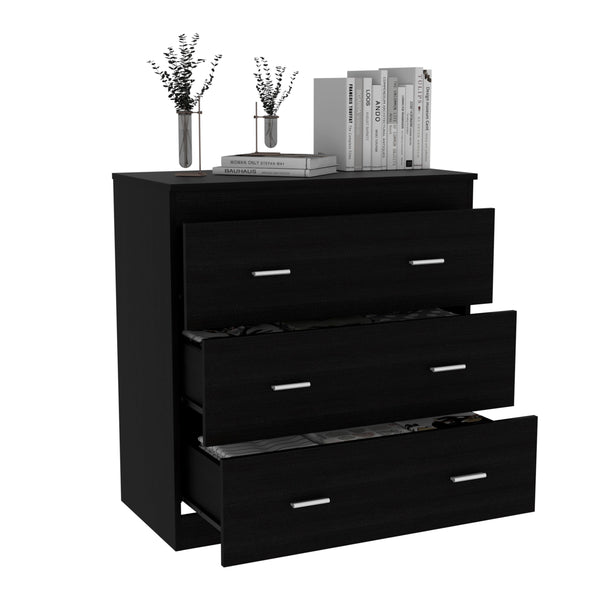 English Elm Burlington White Three-Drawer Dresser in Engineered Wood — Sleek Wenge Accents, Easy Assembly, Compact Elegance B128P148889
