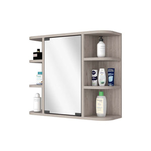 English Elm Valdez Light Gray Medicine Cabinet with Mirror Door, 6 Open Shelves, Water-Resistant Engineered Wood B128P148819