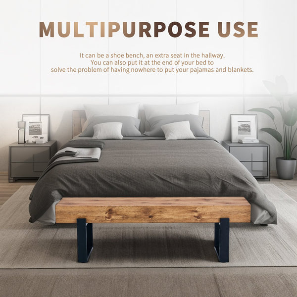 English Elm 59" Farmhouse Dining Bench with Metal Legs — 59x15.75in Sturdy Entryway, Shoe & Bed Bench, 250lb Capacity WF320038AAE