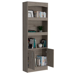 English Elm Durango Tall 70.8" Bookcase with Three Framed Shelves and Double Cabinet Doors for Elegant Storage Beige 74 L x 16 W x 5 H B128P148910
