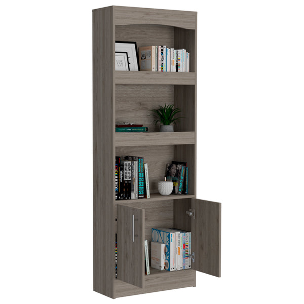 English Elm Durango Tall 70.8" Bookcase with Three Framed Shelves and Double Cabinet Doors for Elegant Storage Beige 74 L x 16 W x 5 H B128P148910