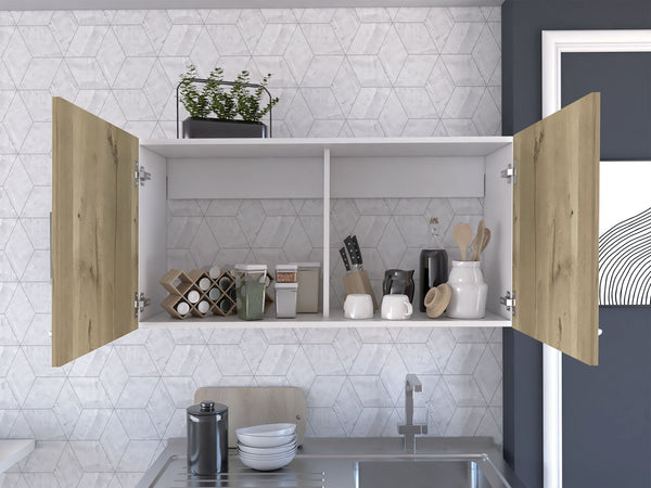 English Elm Oklahoma Multicolor Wall Cabinet Two Doors 39.3"W x 19.3"H Particle Board Extra Storage, Easy Assemble B128P148776