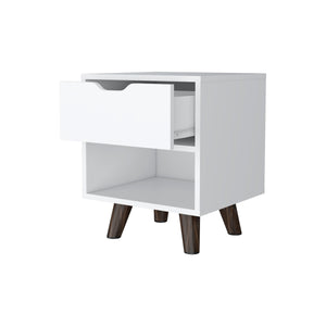 English Elm Carthage Compact White Nightstand with Drawer & Open Shelf, Engineered Wood, Space-Saving Modern Design B128P148683