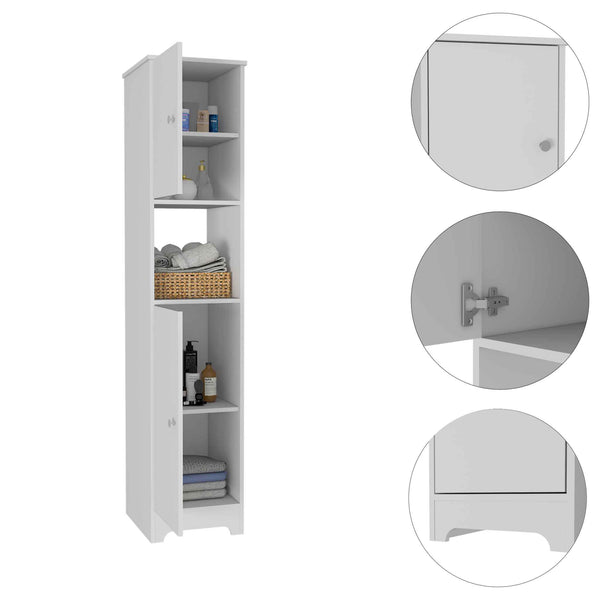 English Elm Charlotte Linen Cabinet 68" High Engineered Wood Storage with Two Doors, Four Shelves and Open Display Beige 71 L x 20 W x 3 H B128P148896
