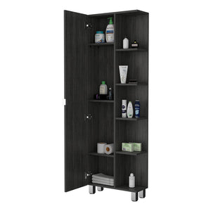 English Elm Los Angeles Linen Smoke Cabinet with Five Shelves & One Door Cabinet, 62.2"H Slim Storage with Metal Legs B128P148736