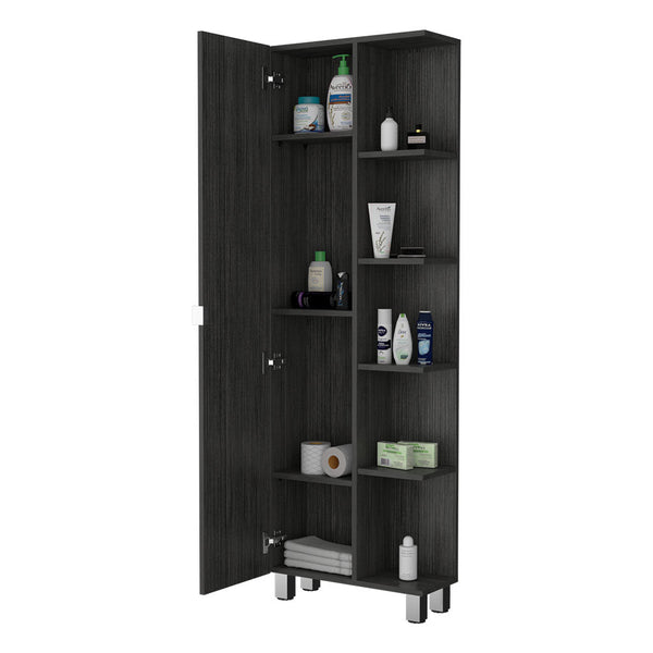 English Elm Los Angeles Linen Smoke Cabinet with Five Shelves & One Door Cabinet, 62.2"H Slim Storage with Metal Legs B128P148736