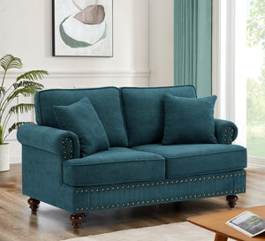 English Elm 61" Chenille Loveseat with Nailhead Trim Plush Two Seat Sofa for Modern Living Rooms Lake Green W1708S00020
