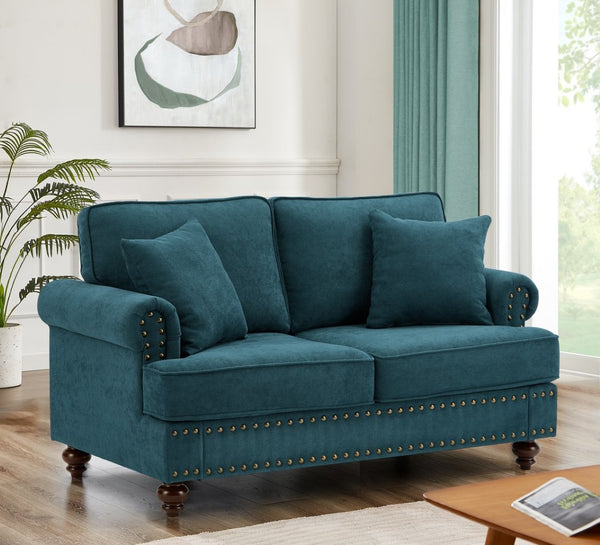 English Elm 61" Chenille Loveseat with Nailhead Trim Plush Two Seat Sofa for Modern Living Rooms Lake Green W1708S00020