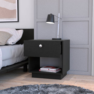 English Elm Sumter Modern 1-Drawer Nightstand with Lower Shelf, Black Particleboard, Compact Storage and Easy-Glide Drawer B128P148811