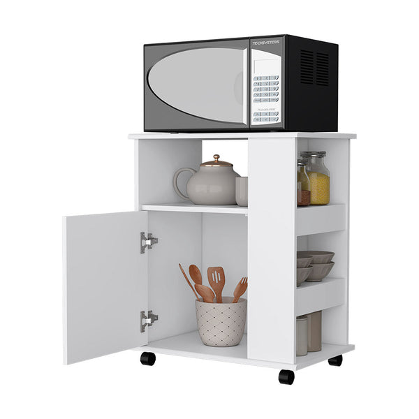 English Elm Clayton White Lower Microwave Cabinet with Wheels, Open Shelves & Top Surface for Countertop Microwave B128P148899