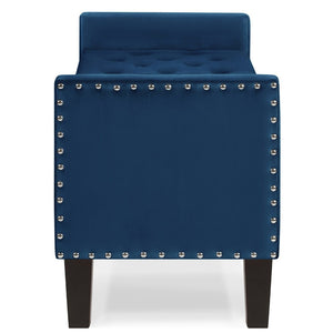 English Elm Upholstered Velvet Storage Bench Tufted Seat Nailhead Trim Armrests Entryway Bedroom Navy W2186139088