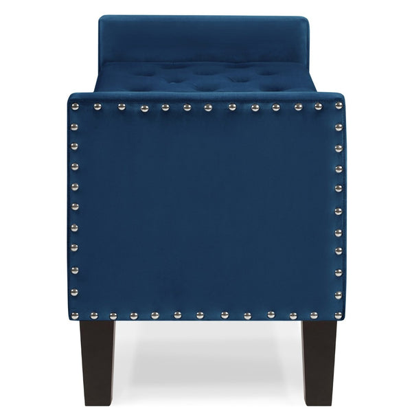 English Elm Upholstered Velvet Storage Bench Tufted Seat Nailhead Trim Armrests Entryway Bedroom Navy W2186139088
