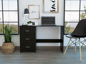 English Elm Berlin Three Drawers Desk — Black Engineered Wood, 47" W Compact Office Desk with Ample Storage Drawers B128P148664