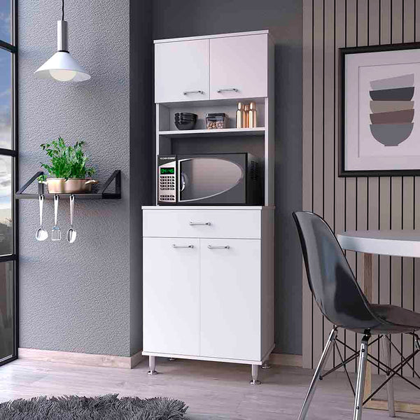 English Elm Bay Area Pantry multifunctional kitchen cabinet with drawer, adjustable metal legs, ample storage White 38 L x 18 W x 9 H B128P148867