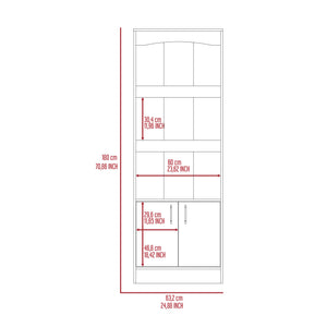 English Elm Durango Tall 70.8" Bookcase with Three Framed Shelves and Double Cabinet Doors for Elegant Storage Beige 74 L x 16 W x 5 H B128P148910
