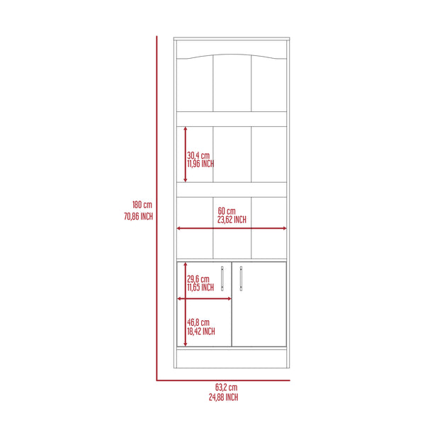 English Elm Durango Tall 70.8" Bookcase with Three Framed Shelves and Double Cabinet Doors for Elegant Storage Beige 74 L x 16 W x 5 H B128P148910