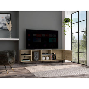 English Elm Native Beige TV Stand for TVs up to 70" with Four Open Shelves, Back Cable Ports & Sturdy Five Legs B128P148761