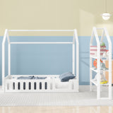 Hearth and Haven Nirvana Full Size House Bed with Fence and Detachable Storage Shelves, White GX000719AAK