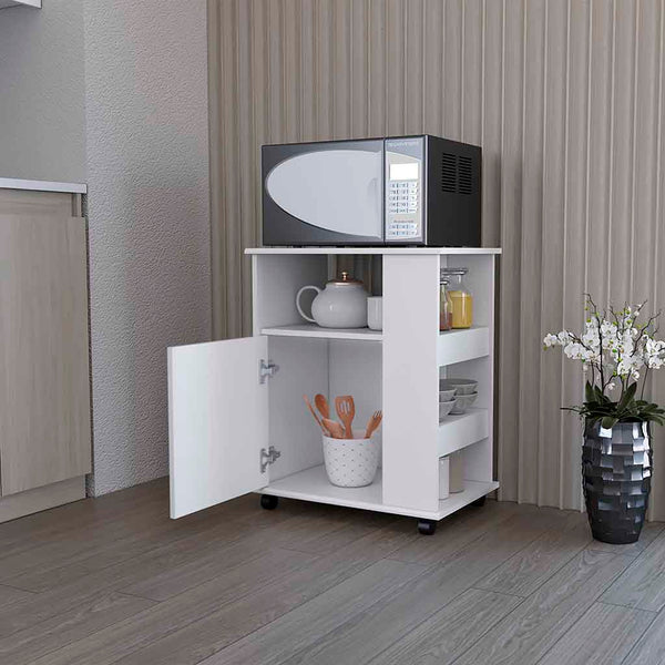 English Elm Clayton White Lower Microwave Cabinet with Wheels, Open Shelves & Top Surface for Countertop Microwave B128P148899