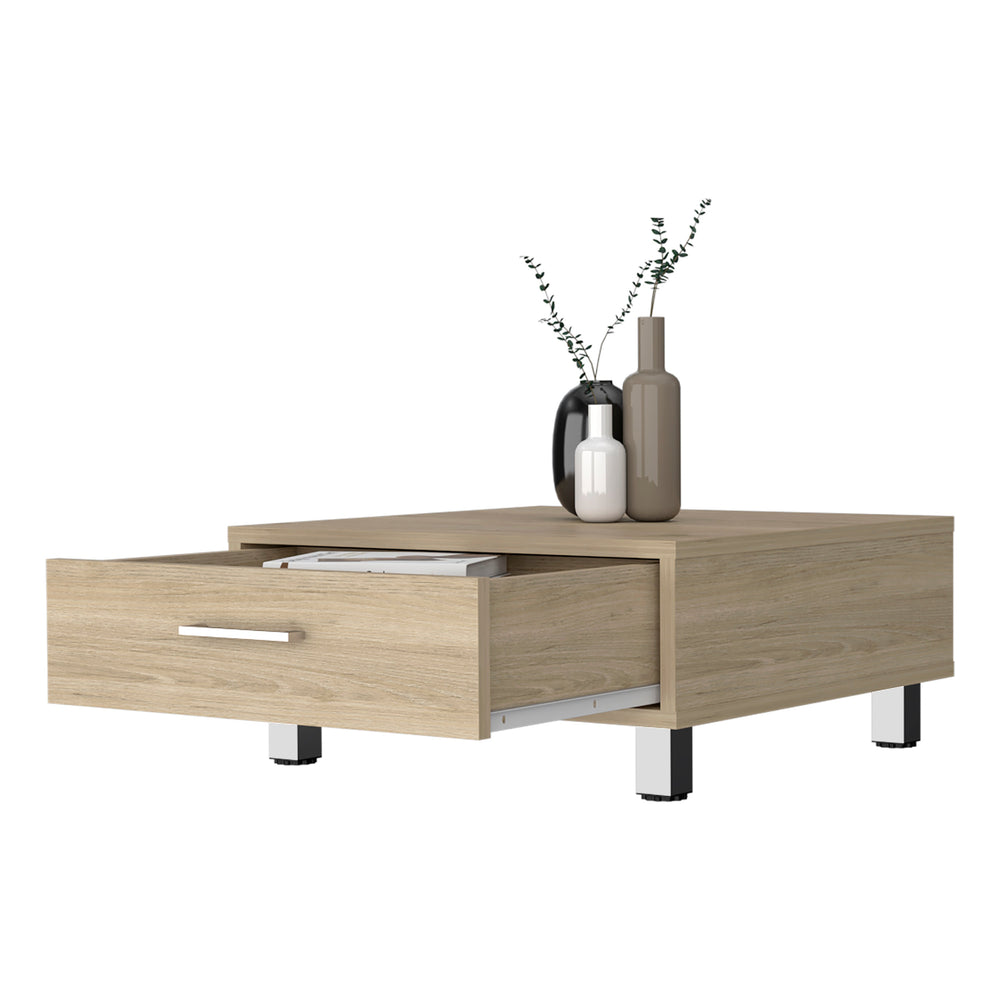 English Elm Myers Black Engineered Wood Coffee Table with Drawer, Metal Legs & Handle, Compact 23.6" Top B128P148756