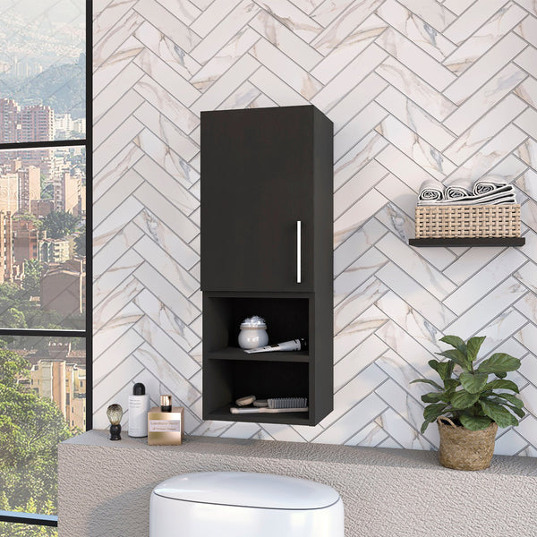 English Elm Praia Black Wall Medicine Cabinet with Single Door, 4 Shelves, Slim Modern Storage for Bathroom essentials B128P148796