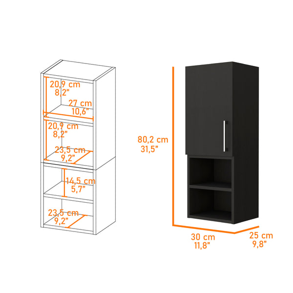 English Elm Praia Black Wall Medicine Cabinet with Single Door, 4 Shelves, Slim Modern Storage for Bathroom essentials B128P148796