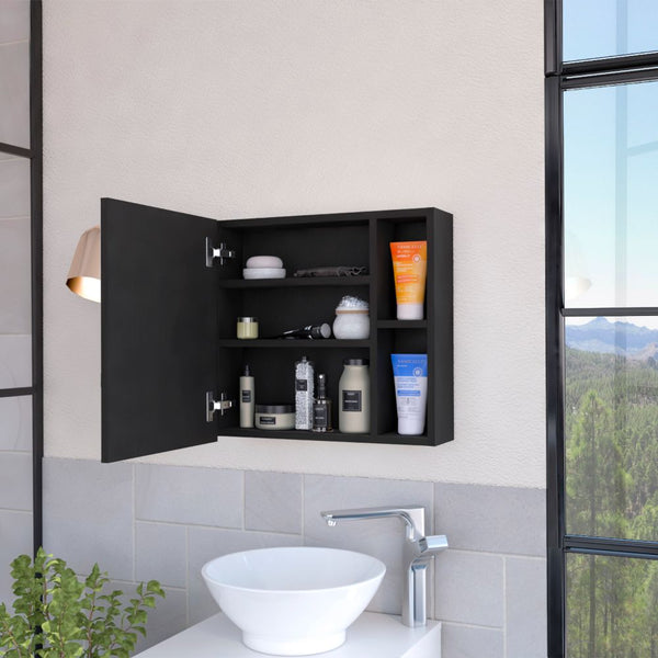 English Elm Minsk Modern Medicine Cabinet with Mirror, Two External Shelves, Single Door, Three Interior Shelves Black 23 L x 19 W x 5 H B128P148749