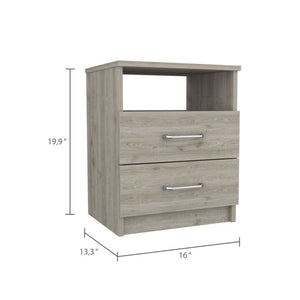 English Elm Oklahoma Compact Nightstand with Open Shelf and Two Smooth-Glide Drawers for Bedroom Storage Solutions Beige 23 L x 18 W x 6 H B128P148773