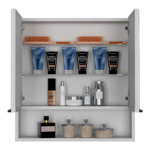 English Elm Ozark Modern 24" Mirrored Medicine Cabinet with Three Interior Shelves and Open Bottom Shelf Light Gray 28 L x 22 W x 5 H B128P148782