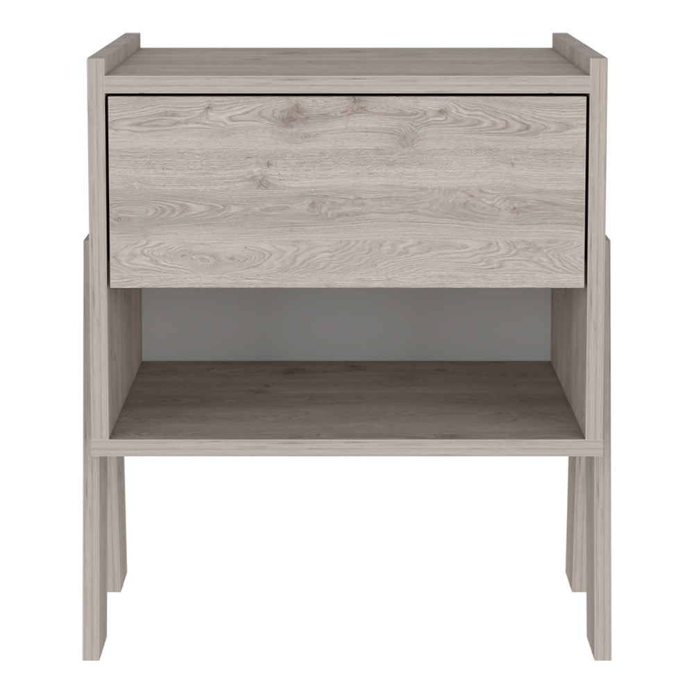 English Elm Hyacinth Beige Nightstand with Drawer & Open Shelf, Engineered Wood, Metal Rails, Compact 18.9" H B128P148720