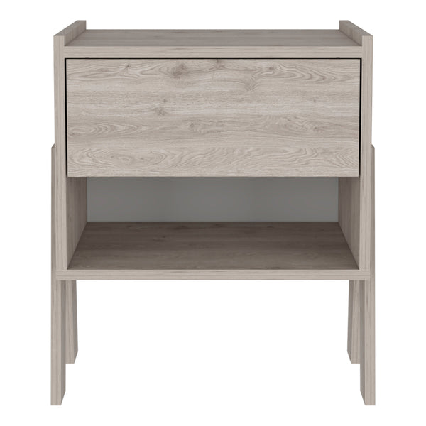 English Elm Hyacinth Beige Nightstand with Drawer & Open Shelf, Engineered Wood, Metal Rails, Compact 18.9" H B128P148720