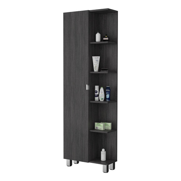 English Elm Los Angeles Linen Smoke Cabinet with Five Shelves & One Door Cabinet, 62.2"H Slim Storage with Metal Legs B128P148736