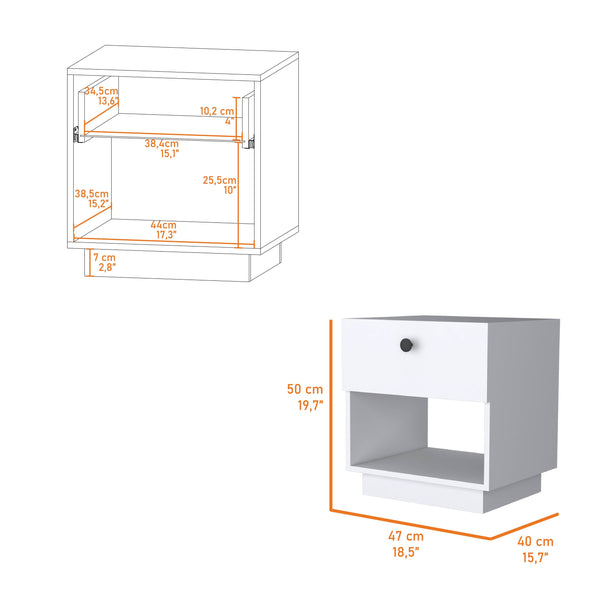 English Elm Sumter White 1-Drawer Nightstand with Large Shelf, Engineered Wood, Easy-Pull Drawer Storage B128P148810